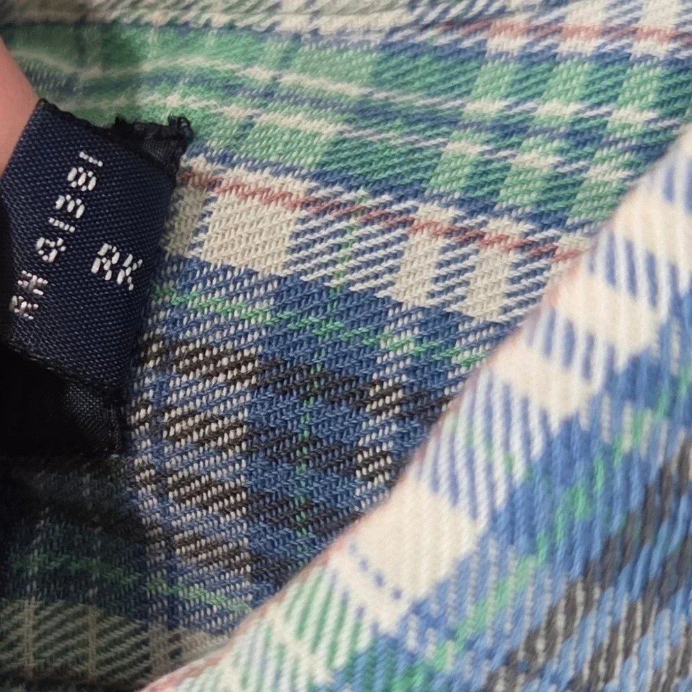 Vintage Polo Ralph Lauren Blaire Shirt Mens  XL Blue Green Plaid Pleated L/S EUC